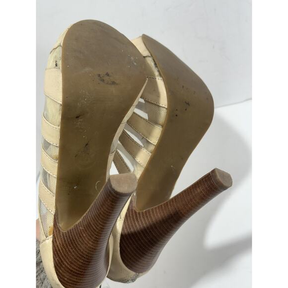 Michael Kors genuine leather Fishnet Cream Peep Toe Booties‎ shoes High Heel 7.5